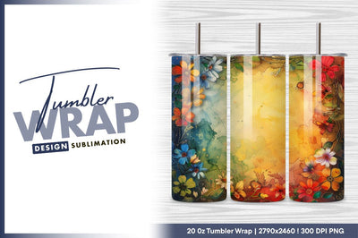 Watercolor floral frame with tumbler png space Sublimation Regulrcrative 