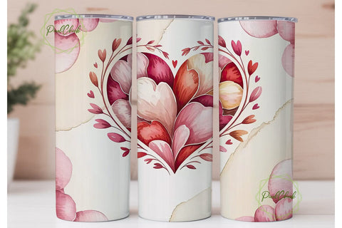 Watercolor Floral Heart 20oz Tumbler Sublimation PixelChick 