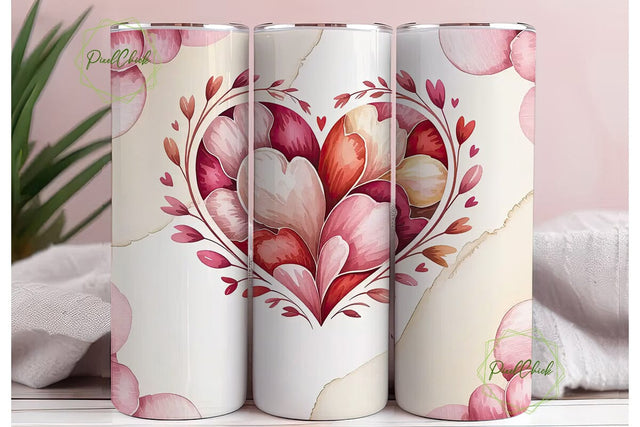 Watercolor Floral Heart 20oz Tumbler Sublimation PixelChick 
