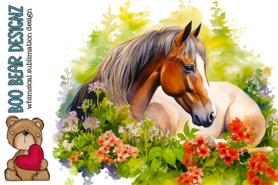 Watercolor Floral Horse Clipart Sublimation Boo Bear Designz 