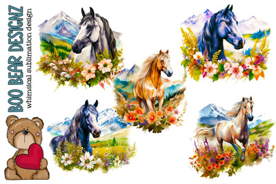 Watercolor Floral Horse Sublimation Bundle Sublimation Boo Bear Designz 