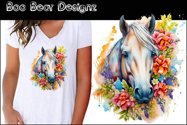Watercolor Floral Horse Sublimation Sublimation Boo Bear Designz 