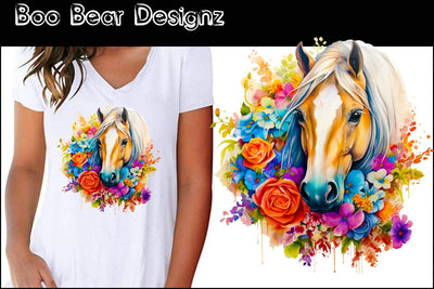Watercolor Floral Horse Sublimation Sublimation Boo Bear Designz 