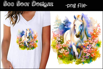 Watercolor Floral Horse Sublimation Sublimation Boo Bear Designz 