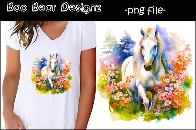 Watercolor Floral Horse Sublimation Sublimation Boo Bear Designz 