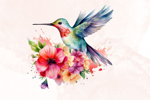 Watercolor Floral Hummingbird Clipart bundle Sublimation Designangry 