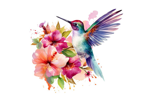 Watercolor Floral Hummingbird Clipart bundle Sublimation Designangry 