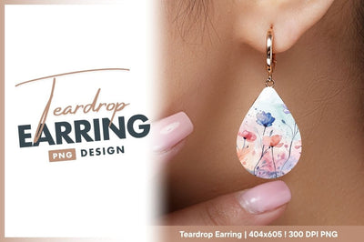 Watercolor floral illustration with teardrop earring png Sublimation Regulrcrative 