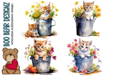 Watercolor Floral Kitten CLipart Sublimation Boo Bear Designz 
