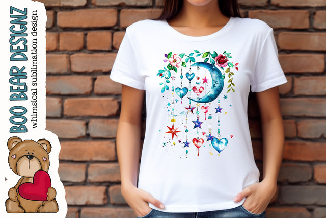Watercolor Floral Moon Clipart Sublimation Boo Bear Designz 