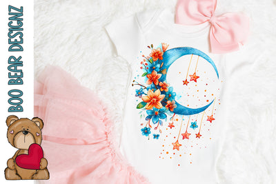 Watercolor Floral Moon Clipart Sublimation Boo Bear Designz 