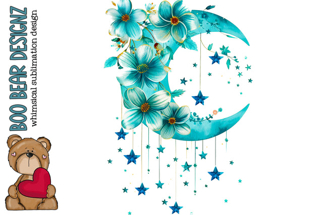 Watercolor Floral Moon Clipart Sublimation Boo Bear Designz 