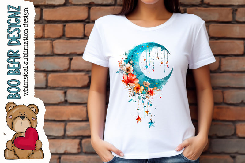 Watercolor Floral Moon CLipart Sublimation Boo Bear Designz 