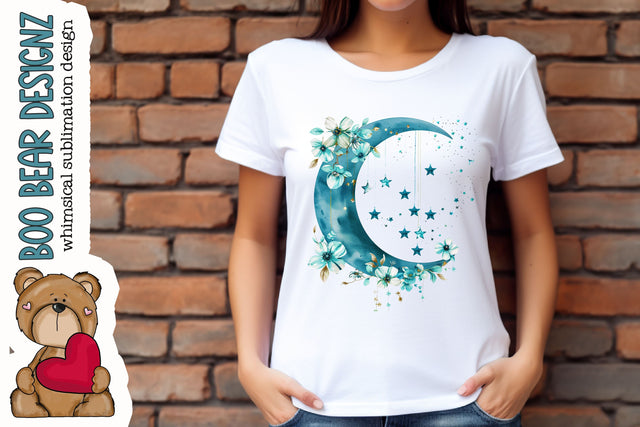 Watercolor Floral Moon Clipart Sublimation Boo Bear Designz 