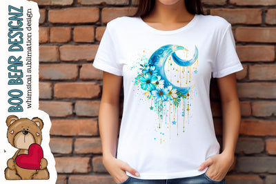 Watercolor Floral Moon Clipart Sublimation Boo Bear Designz 