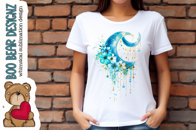 Watercolor Floral Moon Clipart Sublimation Boo Bear Designz 