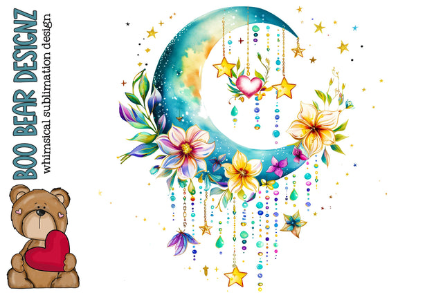 Watercolor Floral Moon Clipart Sublimation Boo Bear Designz 
