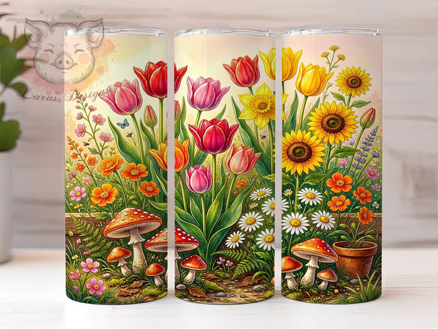Watercolor Floral Mushrooms 20oz Tumbler Wrap, Whimsical Mushrooms, Colorful Flowers, Fantasy Wrap, Seamless Design, 20oz Tumbler Wrap, Sublimation PNG Sublimation Lara' s Designs 