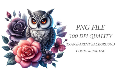 Watercolor Floral Owls Clipart Sublimation Rupkotha 