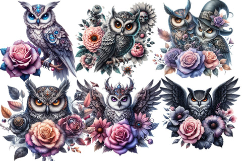 Watercolor Floral Owls Clipart Sublimation Rupkotha 