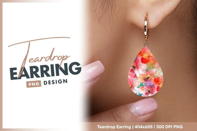 Watercolor floral painting background teardrop earring png Sublimation Regulrcrative 