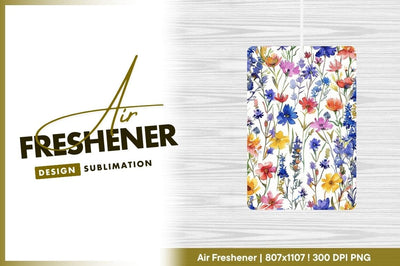 Watercolor Floral Pattern with Blue Yellow Red and Pink Wildflowers on White Sublimation Regulrcrative 