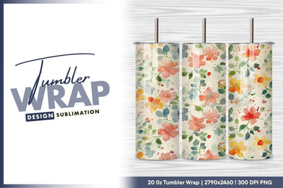 Watercolor Floral Pattern with Pink Orange Yellow Blue Flowers and Green Leaves Sublimation Regulrcrative 