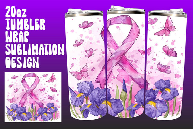 Watercolor Floral Pink Ribbon Tumbler Sublimation afrosvg 