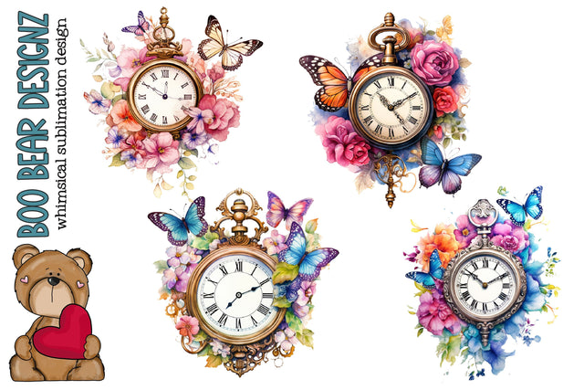 Watercolor Floral Pocket Watch Clipart set Sublimation Boo Bear Designz 