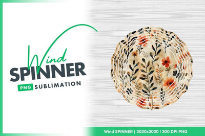 Watercolor Floral Round Background Wind Spinner Png Sublimation Regulrcrative 