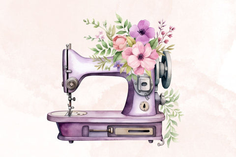 Watercolor Floral Sewing Machine Clipart Bundle Sublimation Designangry 