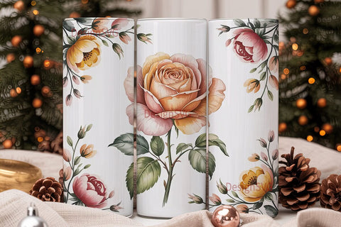Watercolor Floral Tumbler Wrap Sublimation DesignSVG 