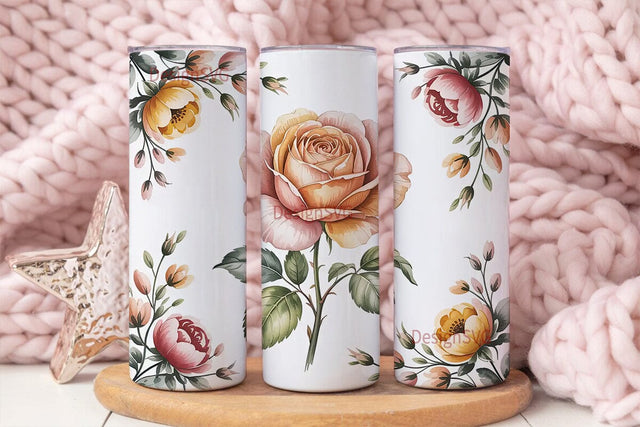 Watercolor Floral Tumbler Wrap Sublimation DesignSVG 