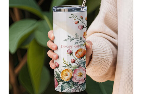 Watercolor Floral Tumbler Wrap Sublimation DesignSVG 