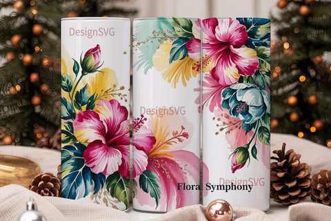 Watercolor Floral Tumbler Wrap Sublimation DesignSVG 
