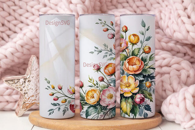 Watercolor Floral Tumbler Wrap Sublimation DesignSVG 