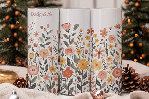 Watercolor Floral Tumbler Wrap Sublimation DesignSVG 