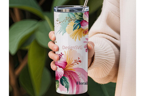 Watercolor Floral Tumbler Wrap Sublimation DesignSVG 