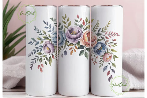 Watercolor Floral Tumbler Wrap Sublimation PixelChick 