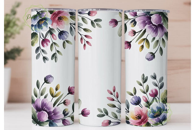 Watercolor Floral Tumbler Wrap Sublimation PixelChick 