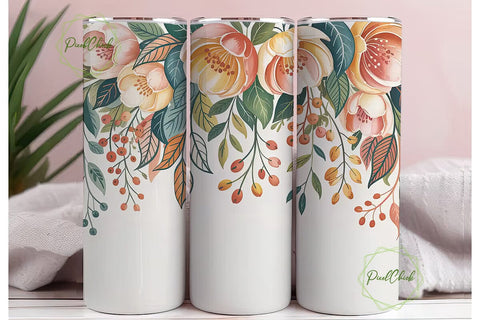 Watercolor Floral Tumbler Wrap Sublimation PixelChick 
