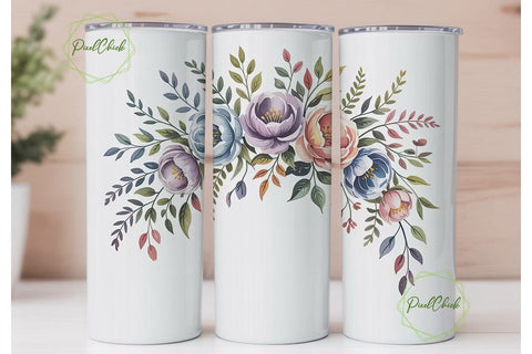 Watercolor Floral Tumbler Wrap Sublimation PixelChick 