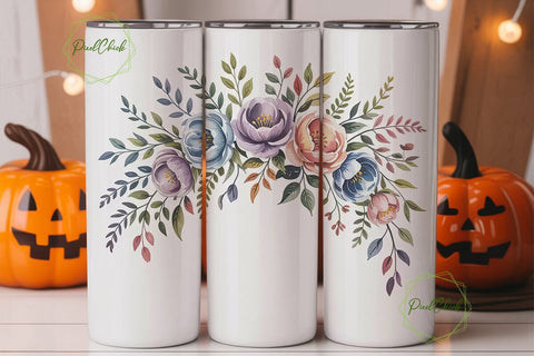 Watercolor Floral Tumbler Wrap Sublimation PixelChick 