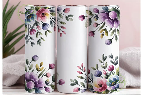 Watercolor Floral Tumbler Wrap Sublimation PixelChick 