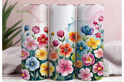 Watercolor Floral Tumbler Wrap Sublimation PixelChick 