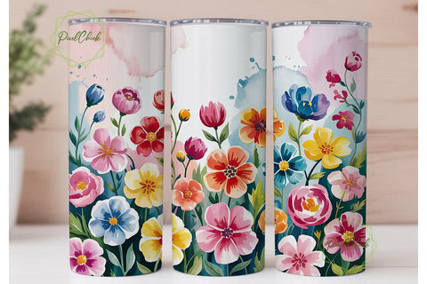 Watercolor Floral Tumbler Wrap Sublimation PixelChick 