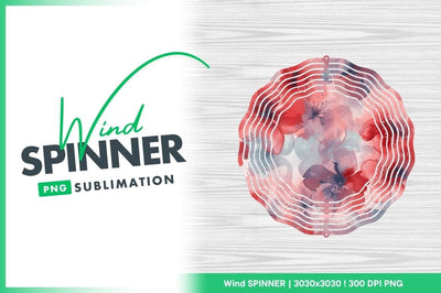 Watercolor Floral Wind Spinner Round Design on Wood Grain Background Sublimation Regulrcrative 