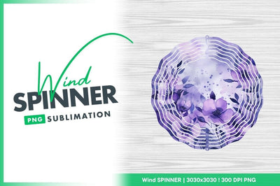 Watercolor Floral Wind Spinner Round Design Png Sublimation on Wood Grain Background Sublimation Regulrcrative 