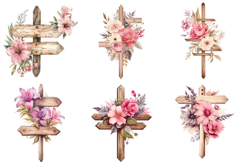 Watercolor Floral Wood Signs Clipart Sublimation designartist 