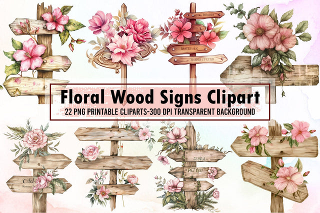 Watercolor Floral Wood Signs Clipart Sublimation designartist 